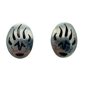 Vintage Sterling Silver Shadowbox  Bear Paw Stud Earrings Southwestern Ethnic